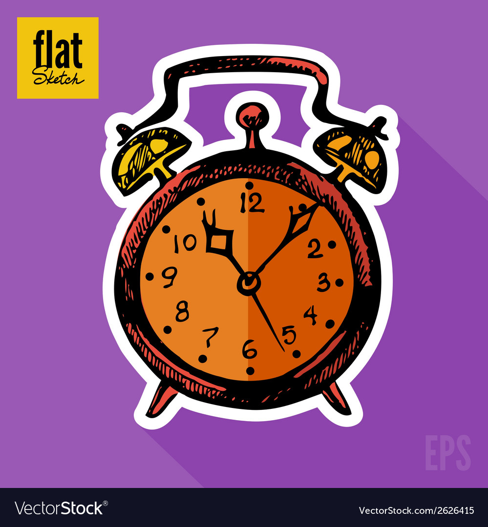 Sketch style hand drawn alarm clock flat icon