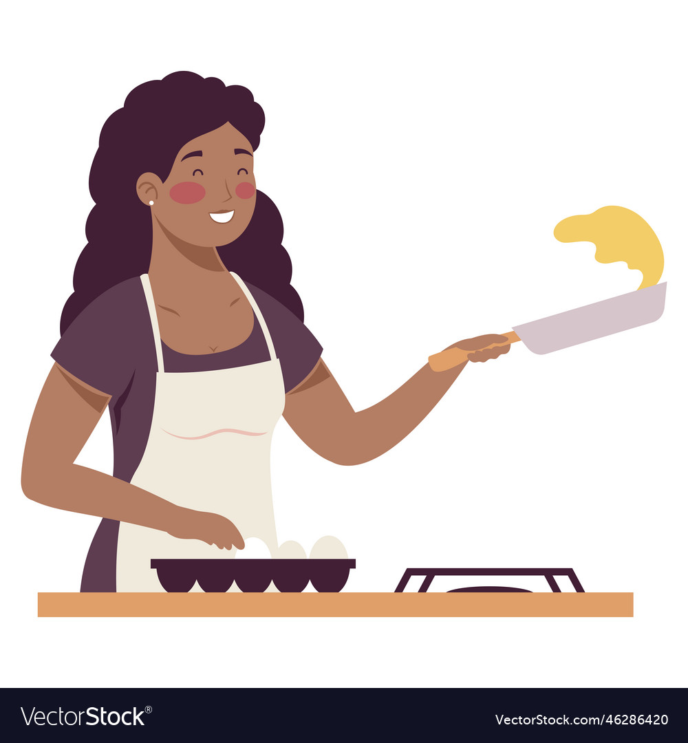 Afro woman cooking with pan