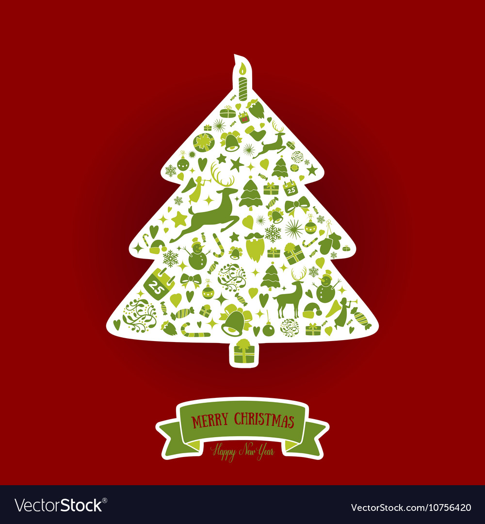 Christmas tree shape design merry card