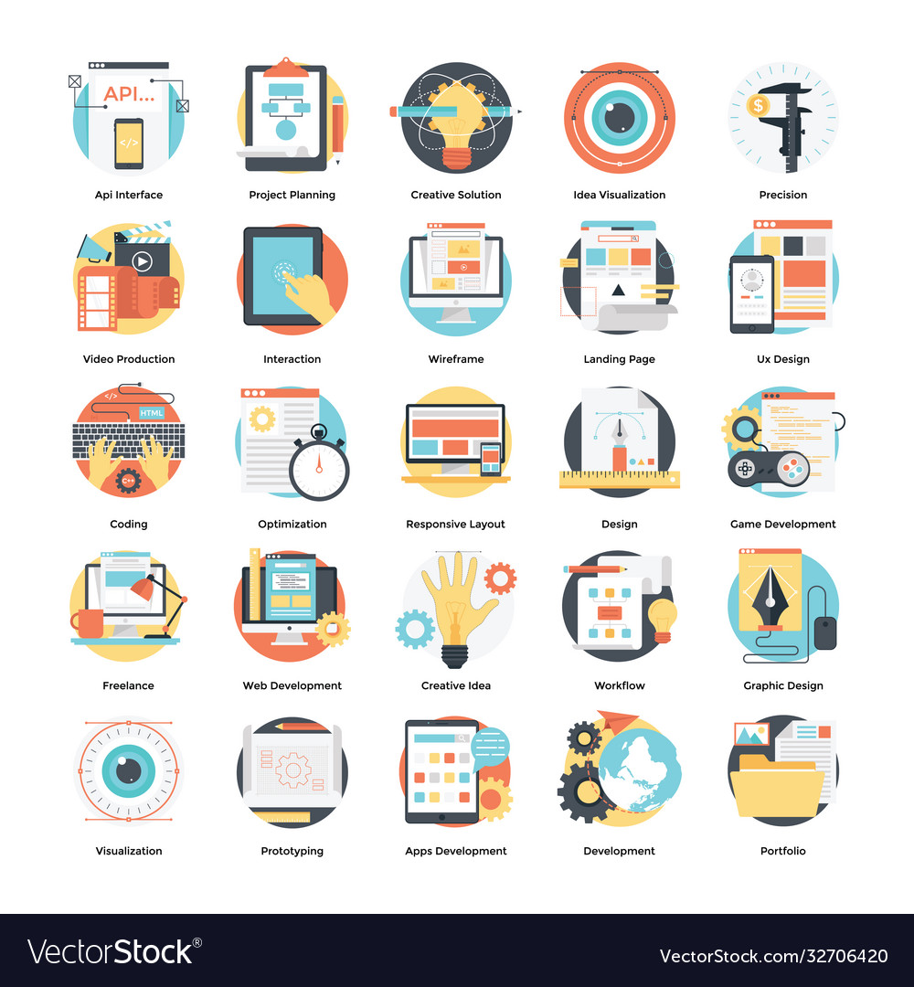 Development and design process flat icons set Vector Image