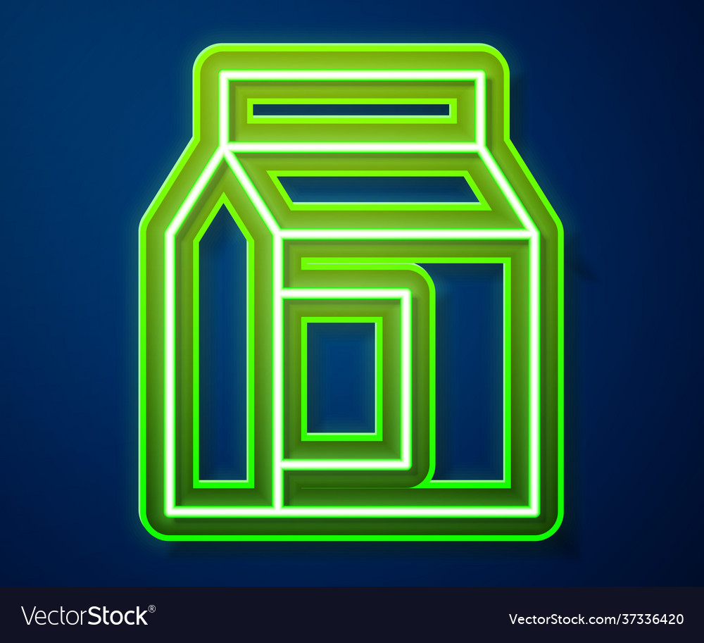 Glowing neon line paper package for milk icon