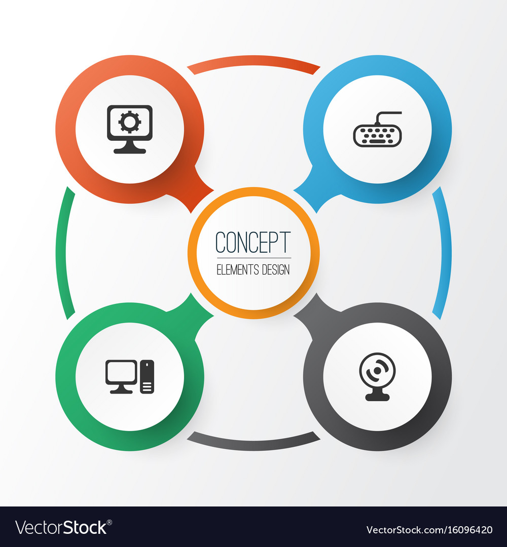 Hardware icons set collection of pc web camera