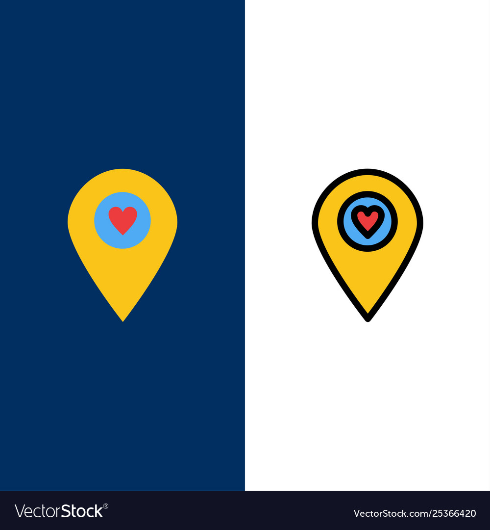 Heart location map pointer icons flat and line vector image Heart location map pointer icons flat and line