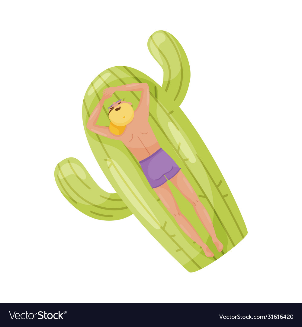 Man character floating on rubber inflatable raft vector image Man character floating on rubber inflatable raft