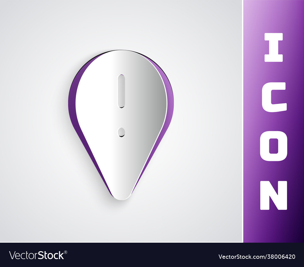 Paper cut map pointer with exclamation mark icon