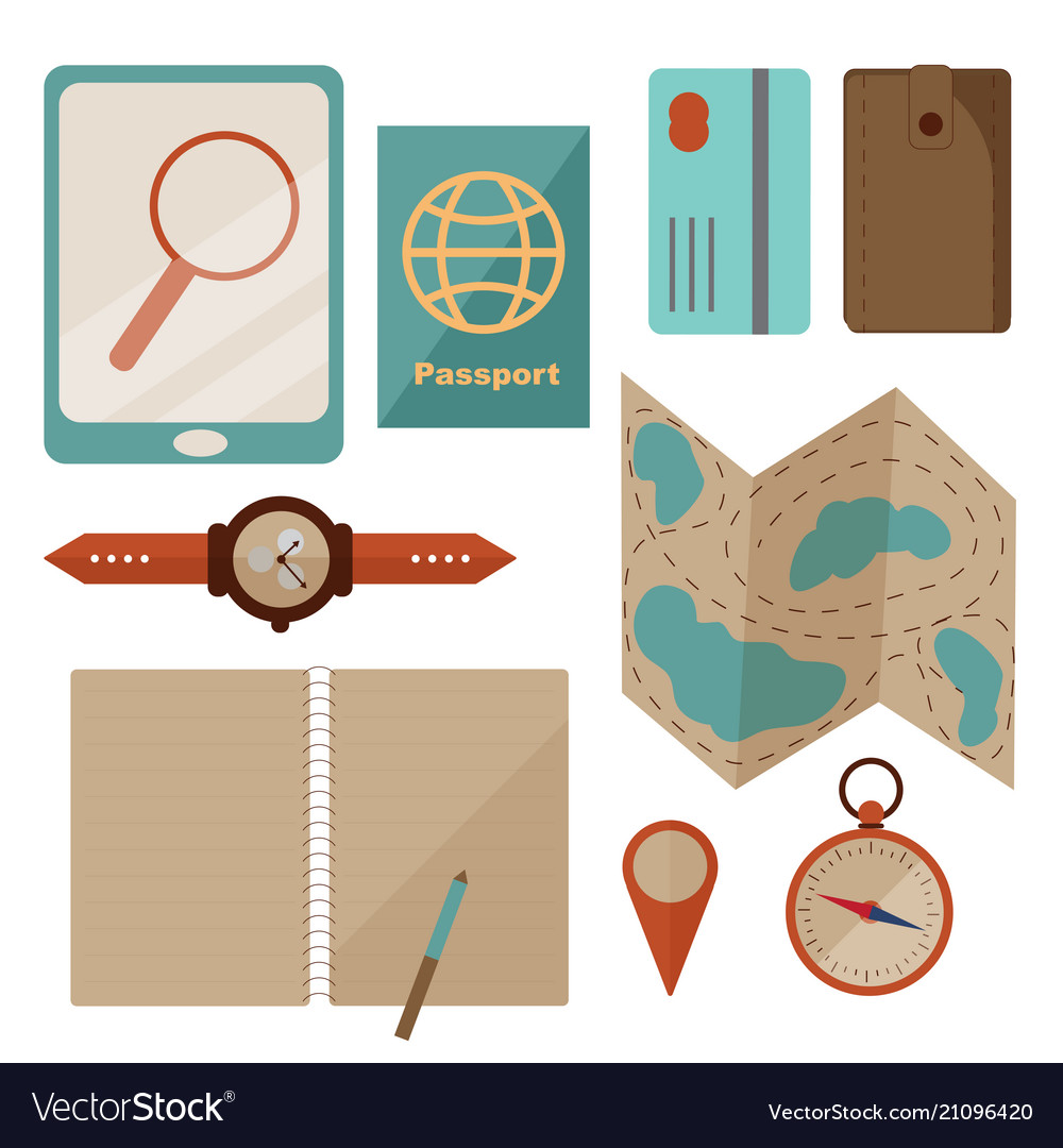 Planning traveling ready for journey set vector image Planning traveling ready for journey set