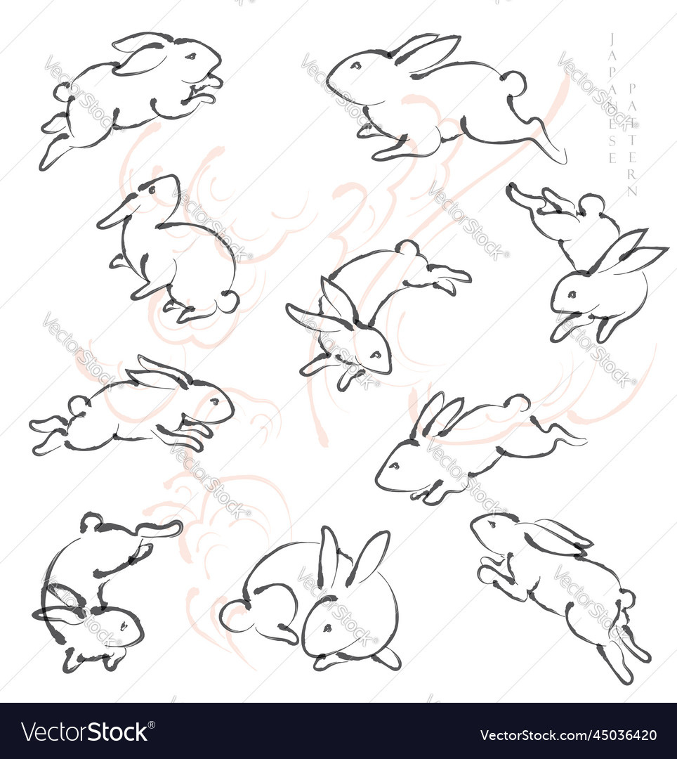 Rabbit icon collection with hand drawn line cloud vector image Rabbit icon collection with hand drawn line cloud