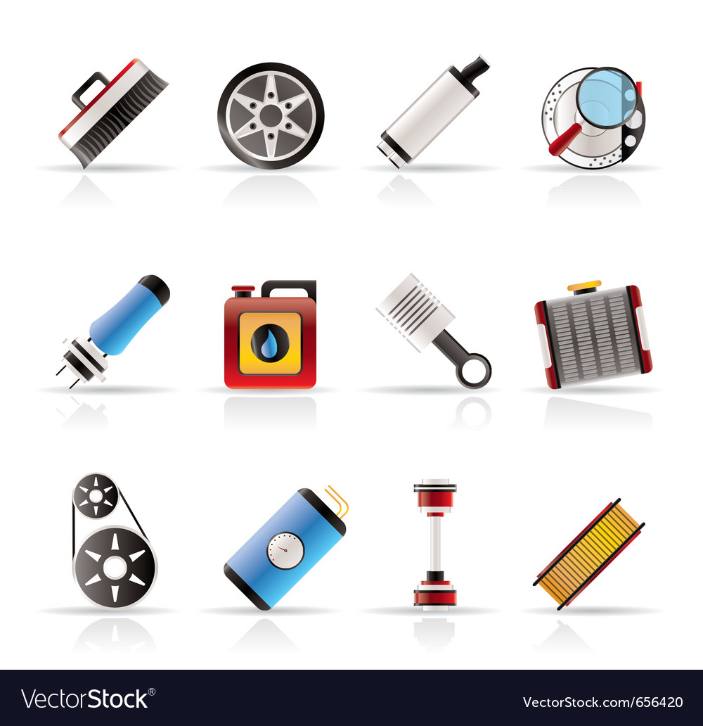 Realistic car parts and services icons