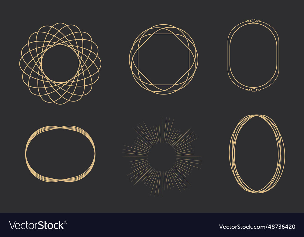 Set golden celestial frames borders arch line vector image Set golden celestial frames borders arch line
