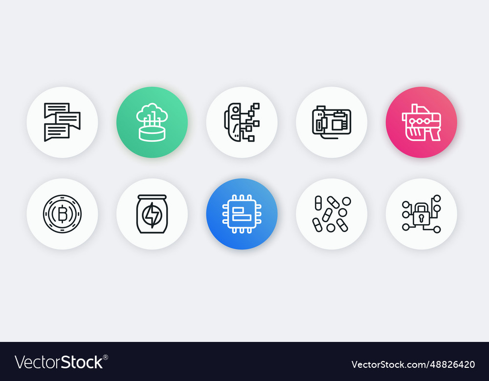 Set line processor cpu futuristic weapon vector image Set line processor cpu futuristic weapon