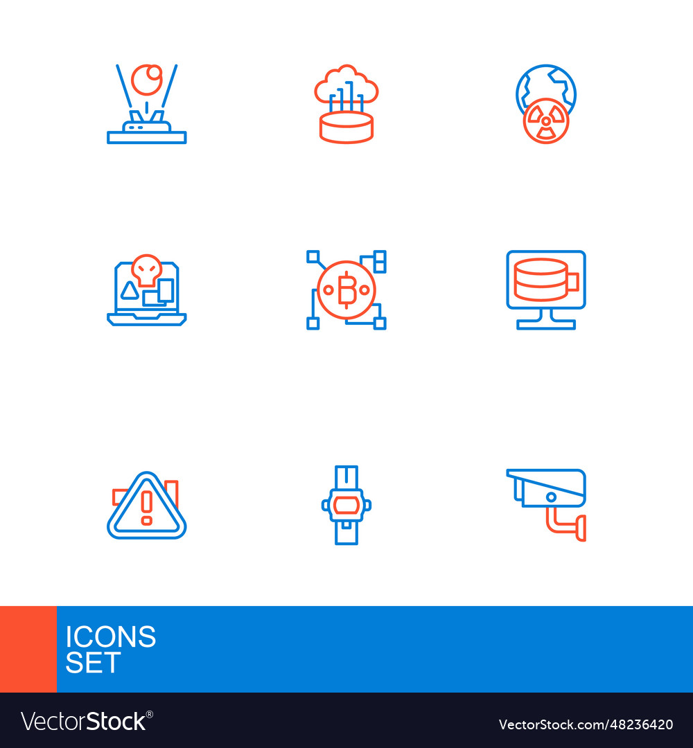 Set line security camera exclamation mark vector image Set line security camera exclamation mark
