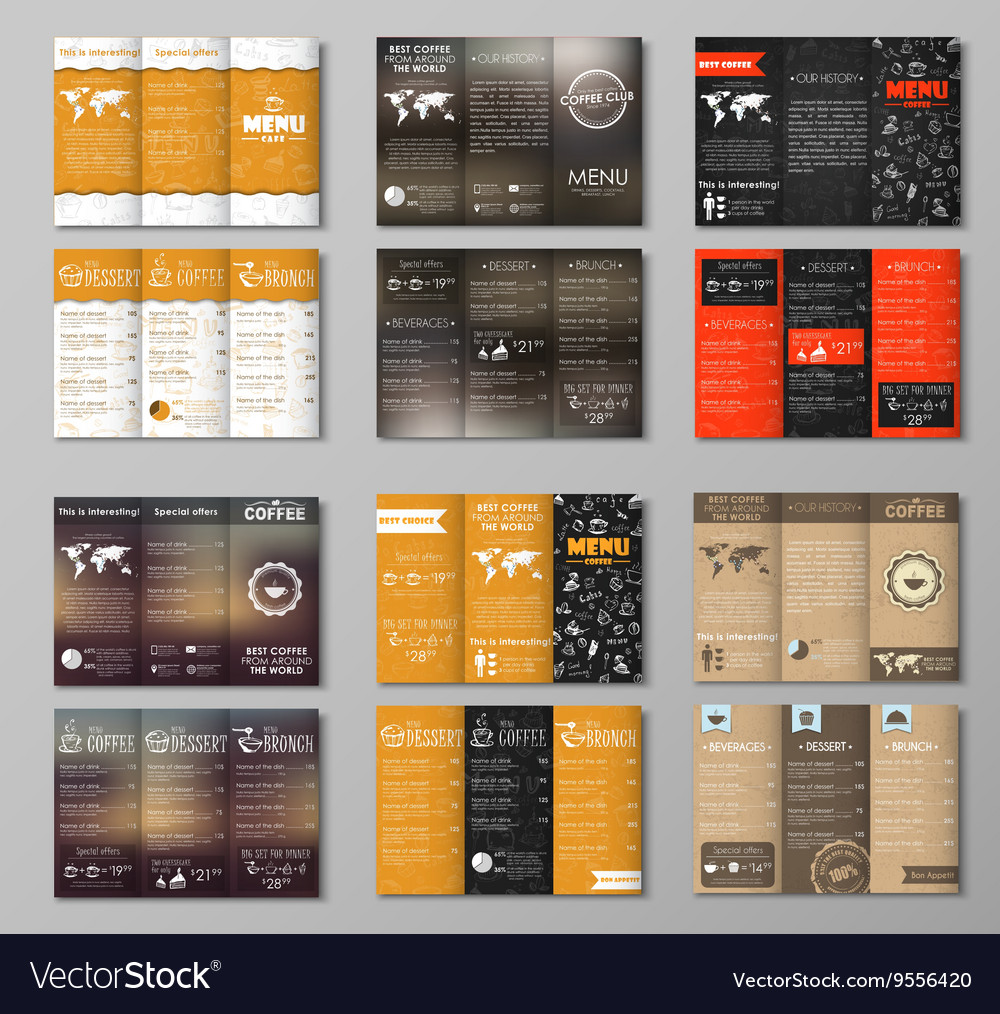 set triple folding coffee menu royalty free vector image