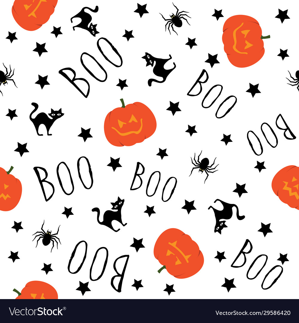 Spider Katze und handschriftliche Boo halloween Muster vector image Spider Katze und handschriftliche Boo halloween Muster