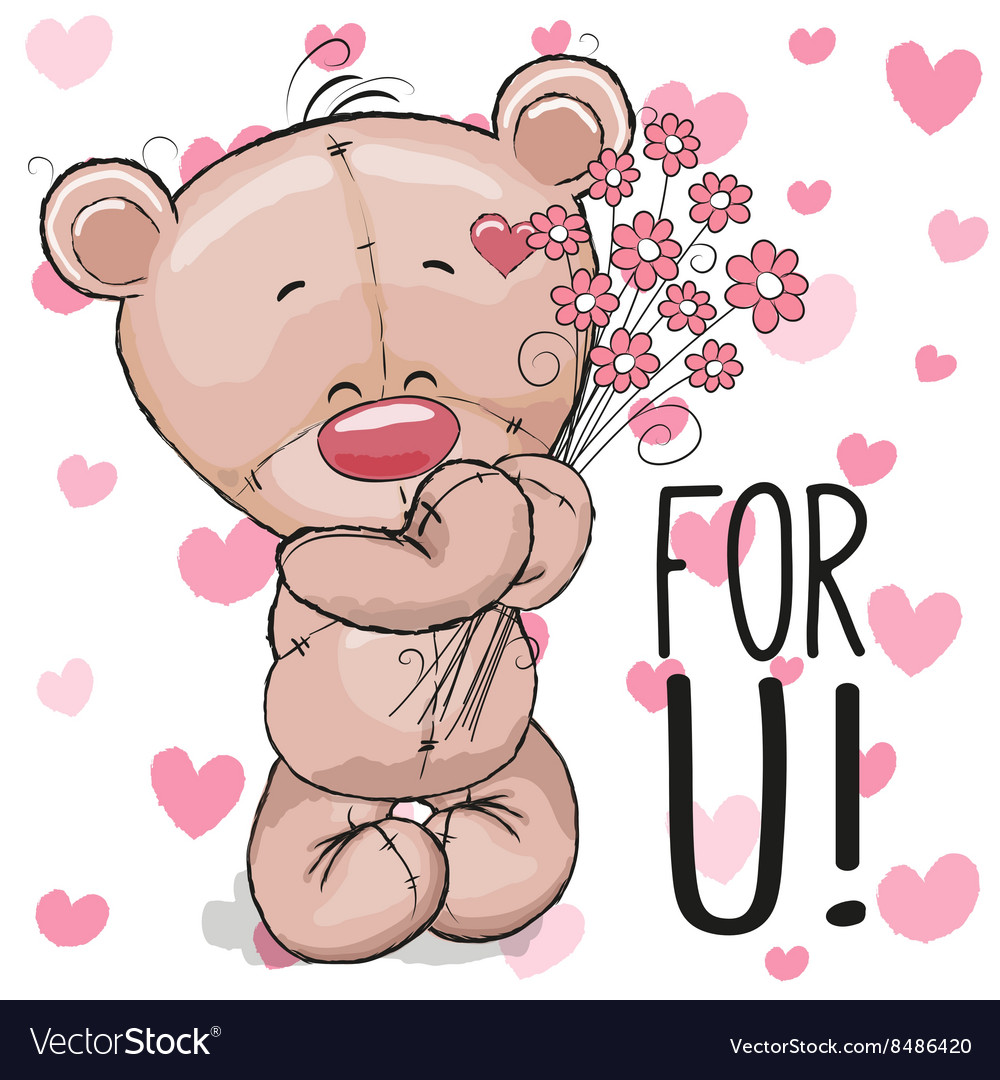 Teddy Bear with flowers Royalty Free Vector Image