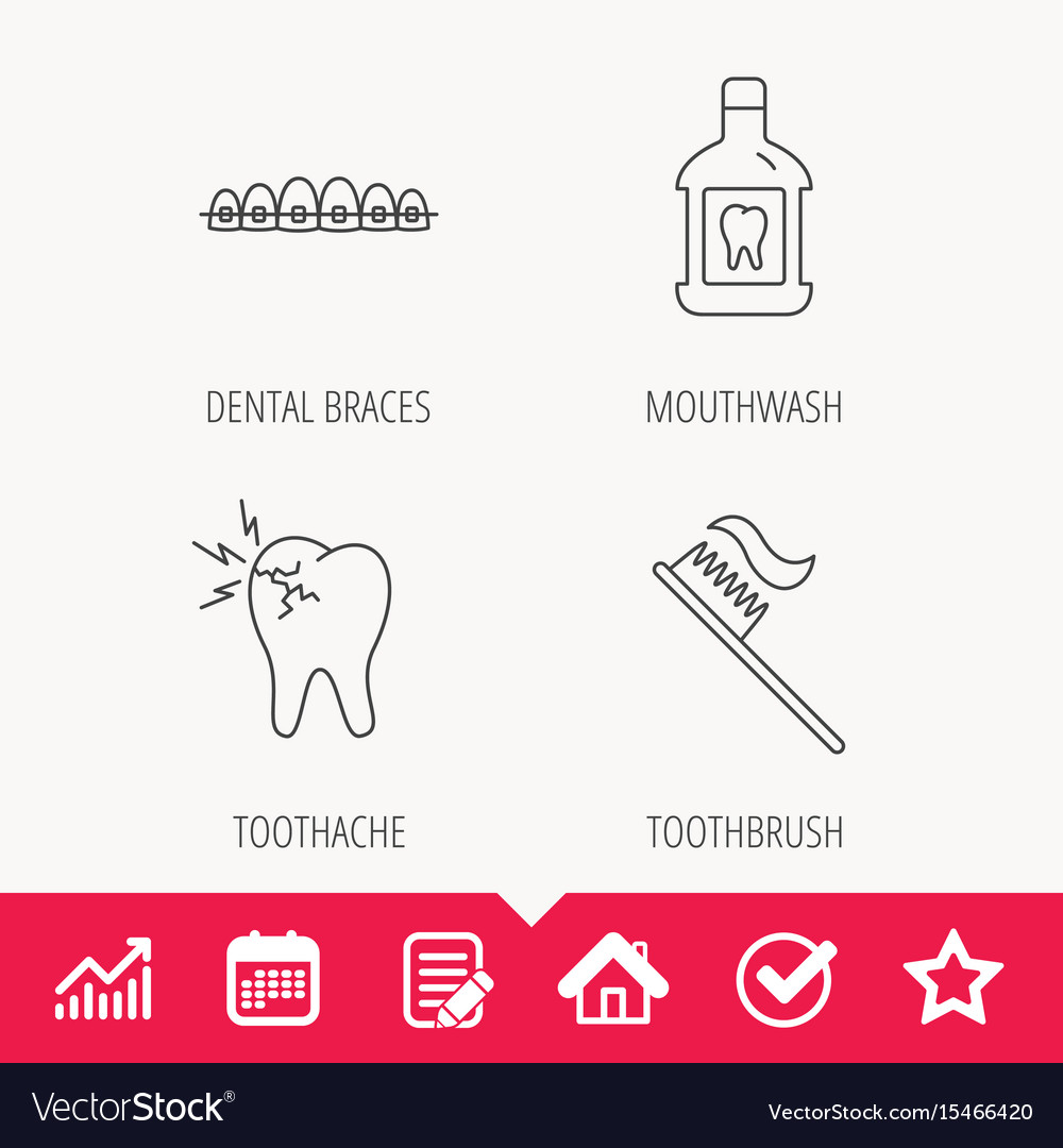 Toothache dental braces and mouthwash icons Vector Image