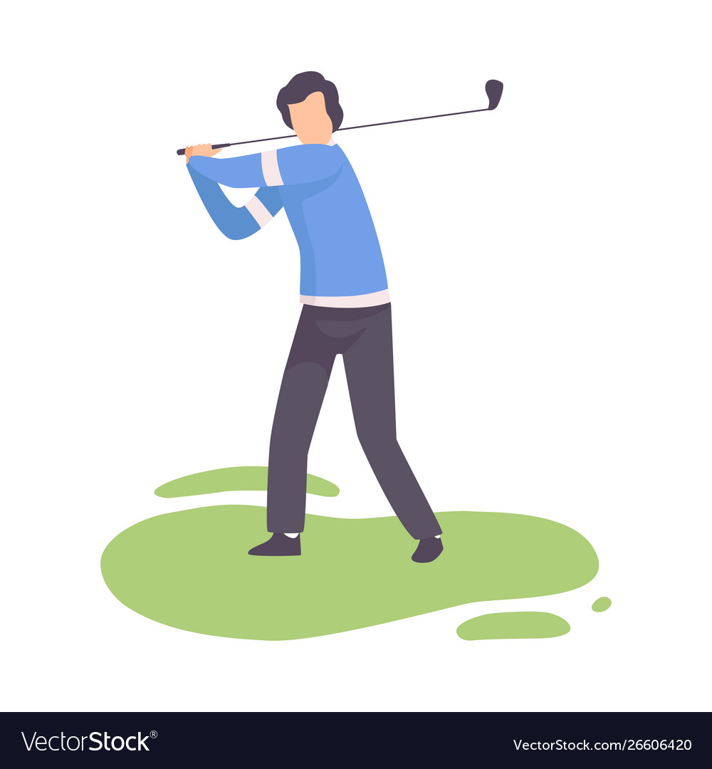 Young man striking ball with club male athlete vector image Young man striking ball with club male athlete