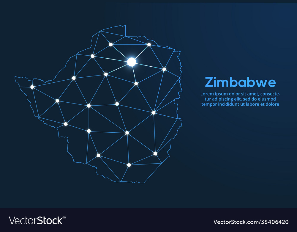Zimbabwe communication network map low poly image Vector Image