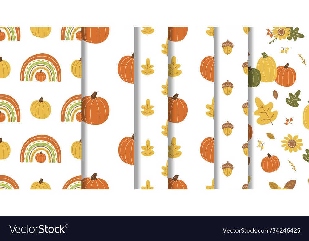 Autumn seamless patterns set fall texture vector image Autumn seamless patterns set fall texture
