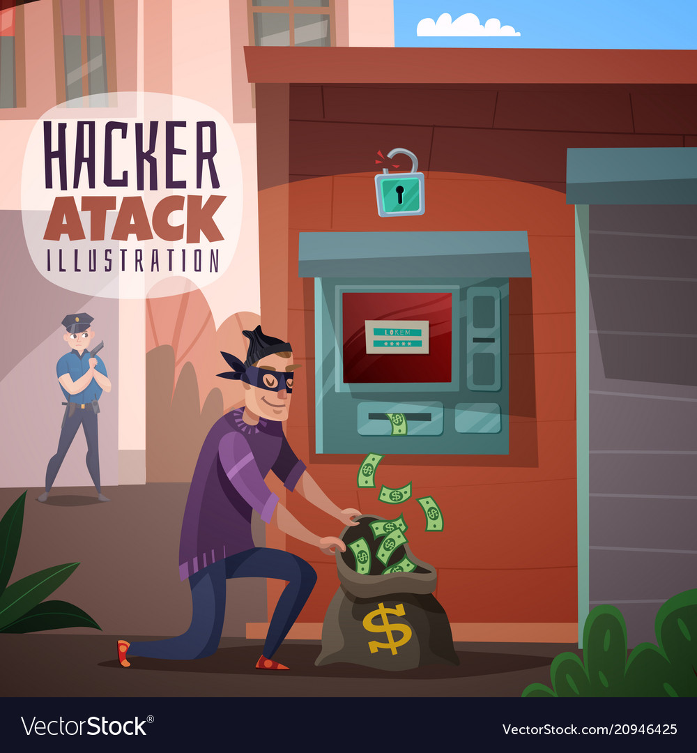 Bank hacking cartoon Royalty Free Vector Image