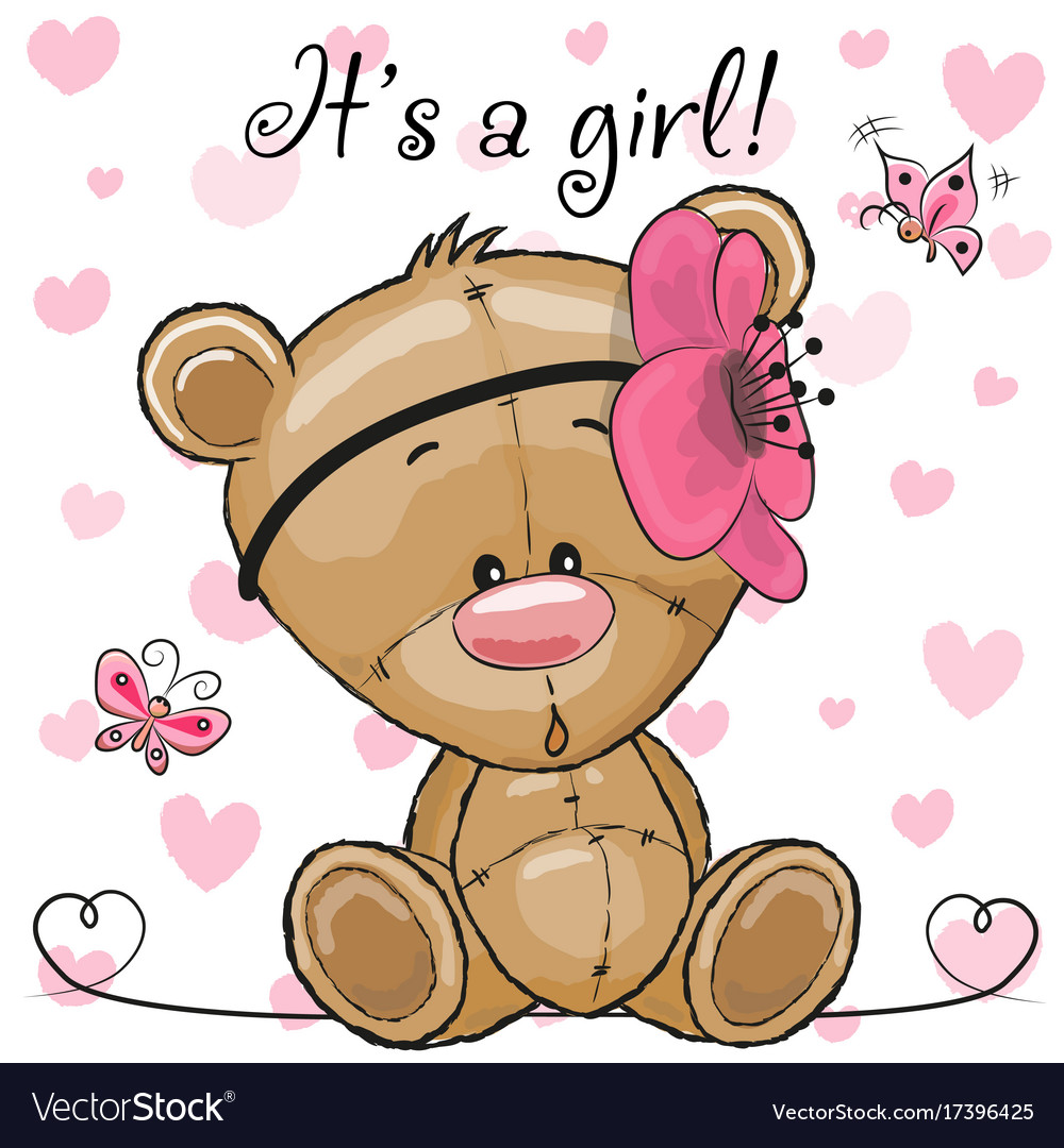 Bashower greeting card with teddy bear girl Vector Image