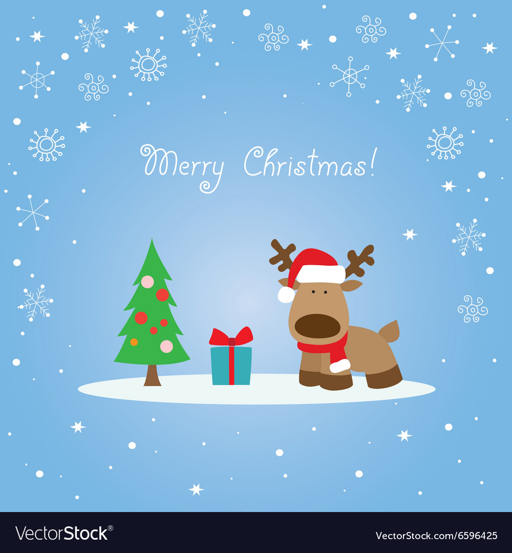 Blue christmas card with reindeer Royalty Free Vector Image