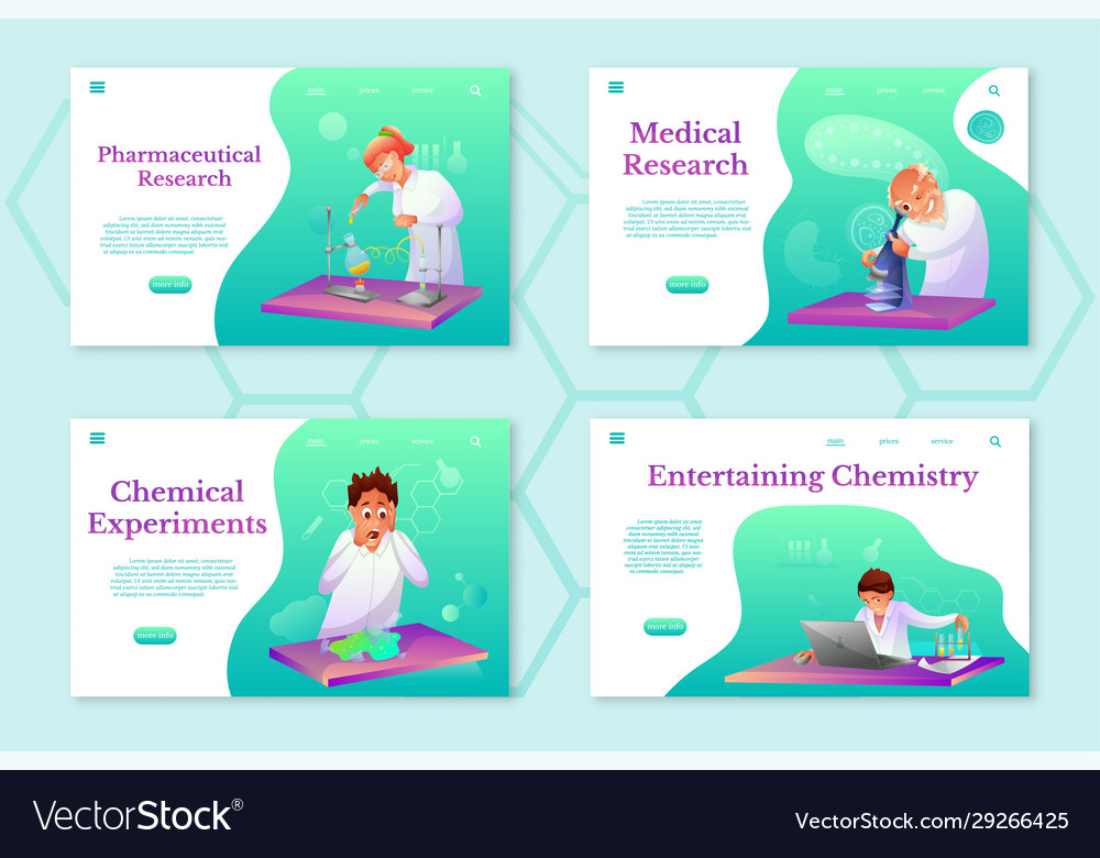 Chemistry theme landing pages set scientific lab Vector Image