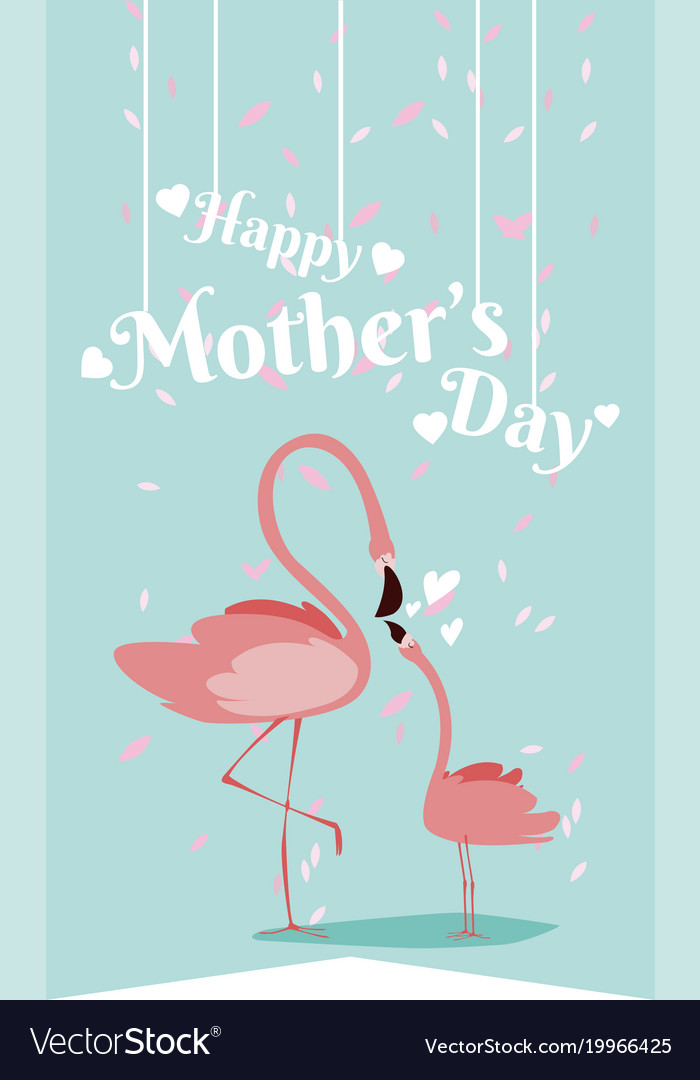 Happy mothers day flamingo cartoon