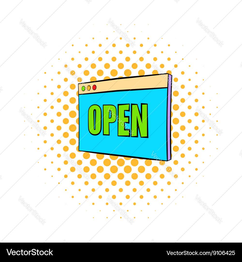 Plate with open sign icon comics style Royalty Free Vector