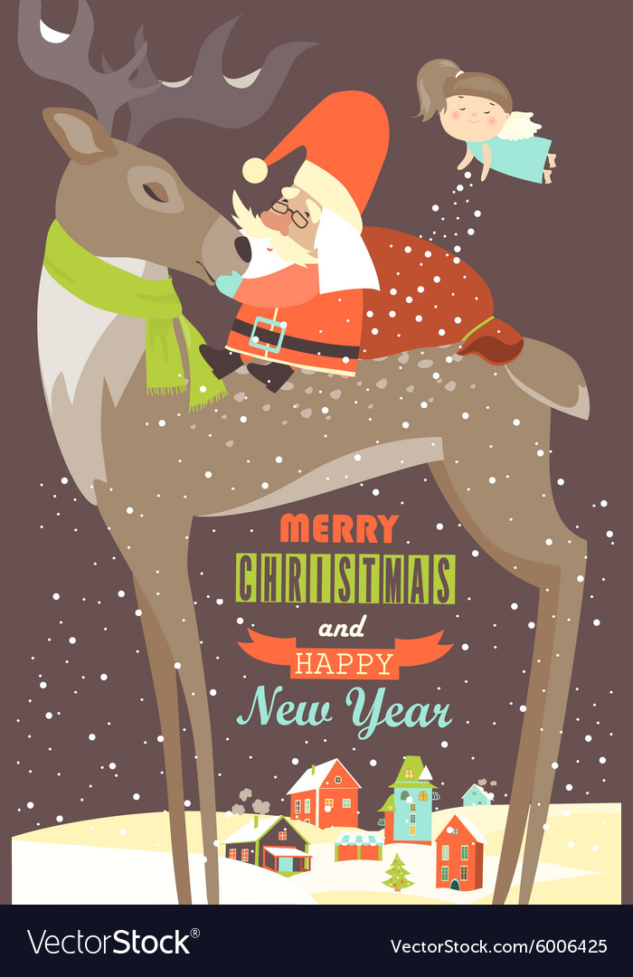 Santa Claus Sitting On Reindeer Royalty Free Vector Image