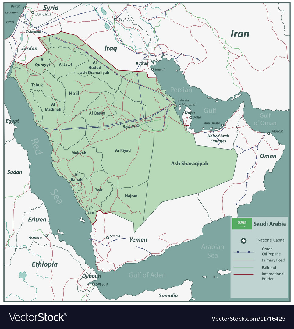 Saudi Arabia map with selectable territories Vector Image