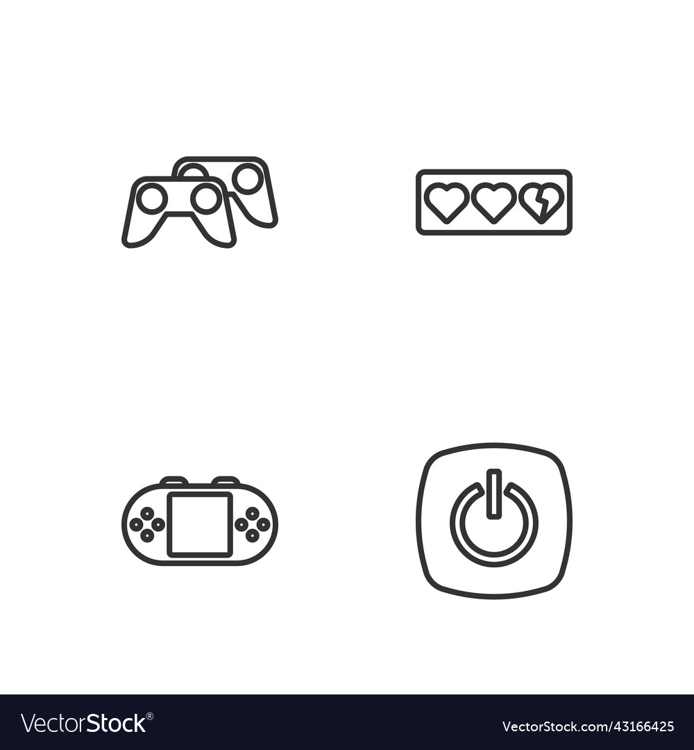 Set line power button portable video game console vector image Set line power button portable video game console
