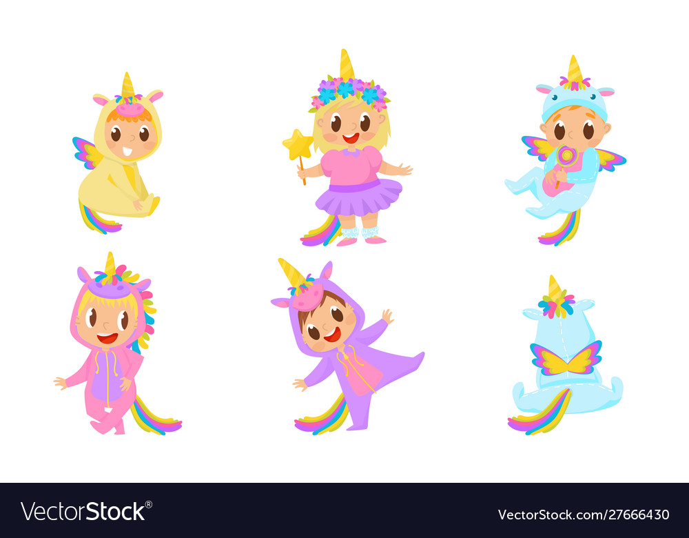 Baby child wearing unicorn costume and laughing