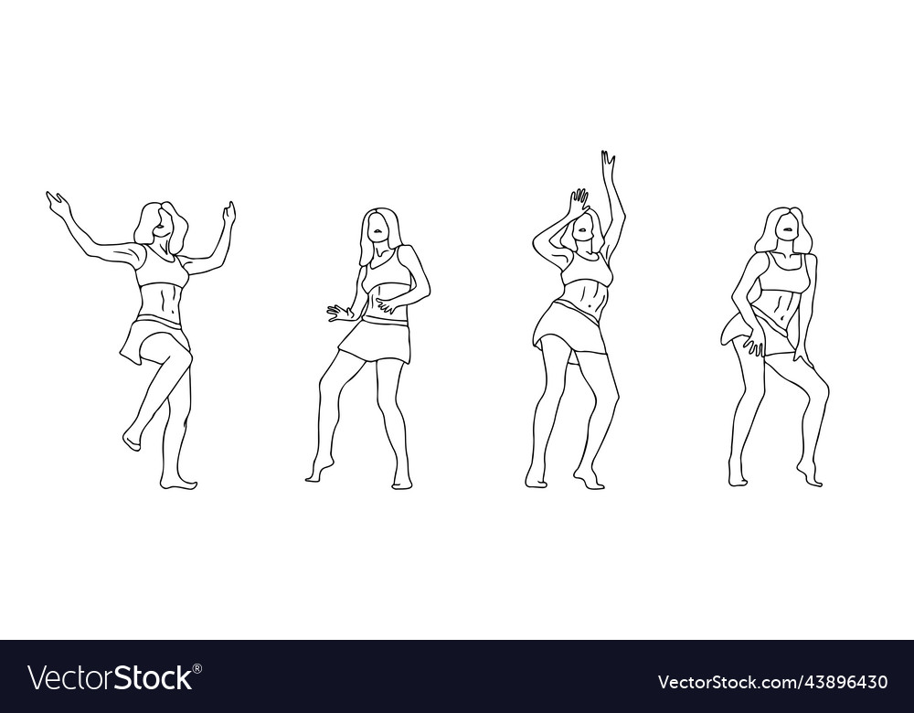 Black outline dancing ladies set girls in short