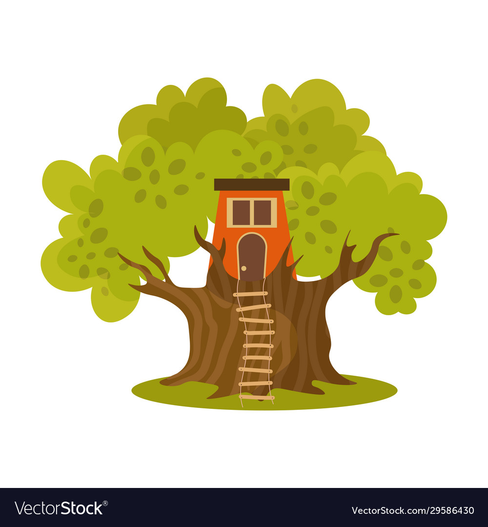 Cute small red treehouse with two windows vector image Cute small red treehouse with two windows