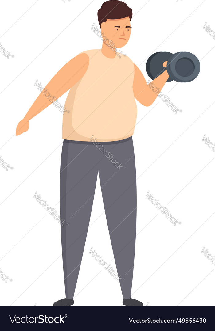 Dumbbell training icon cartoon fat man at Vector Image