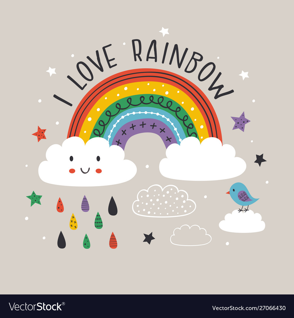 Gray poster with colorful rainbowcloudsun Vector Image