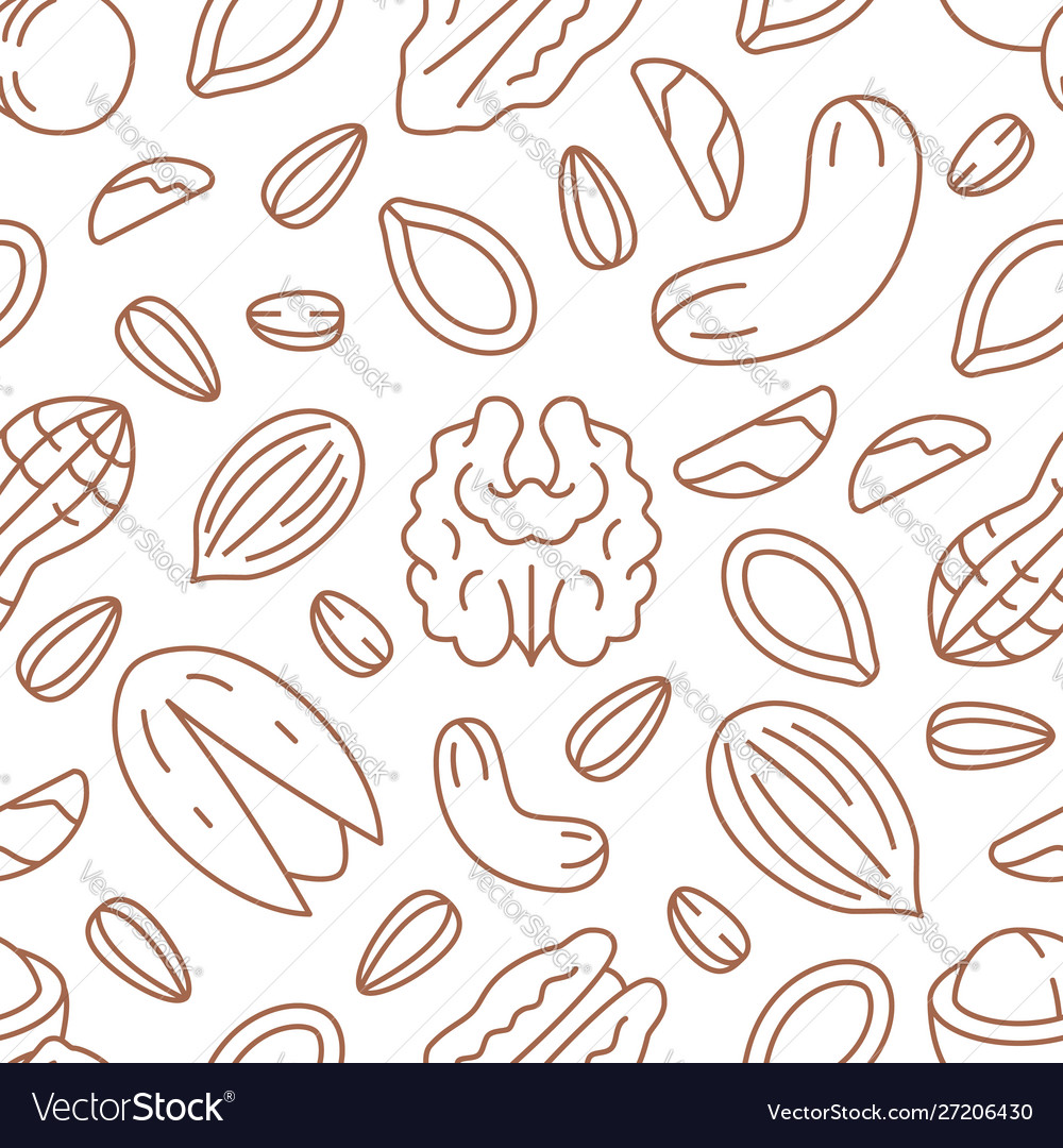 Nut seamless pattern with flat line icons