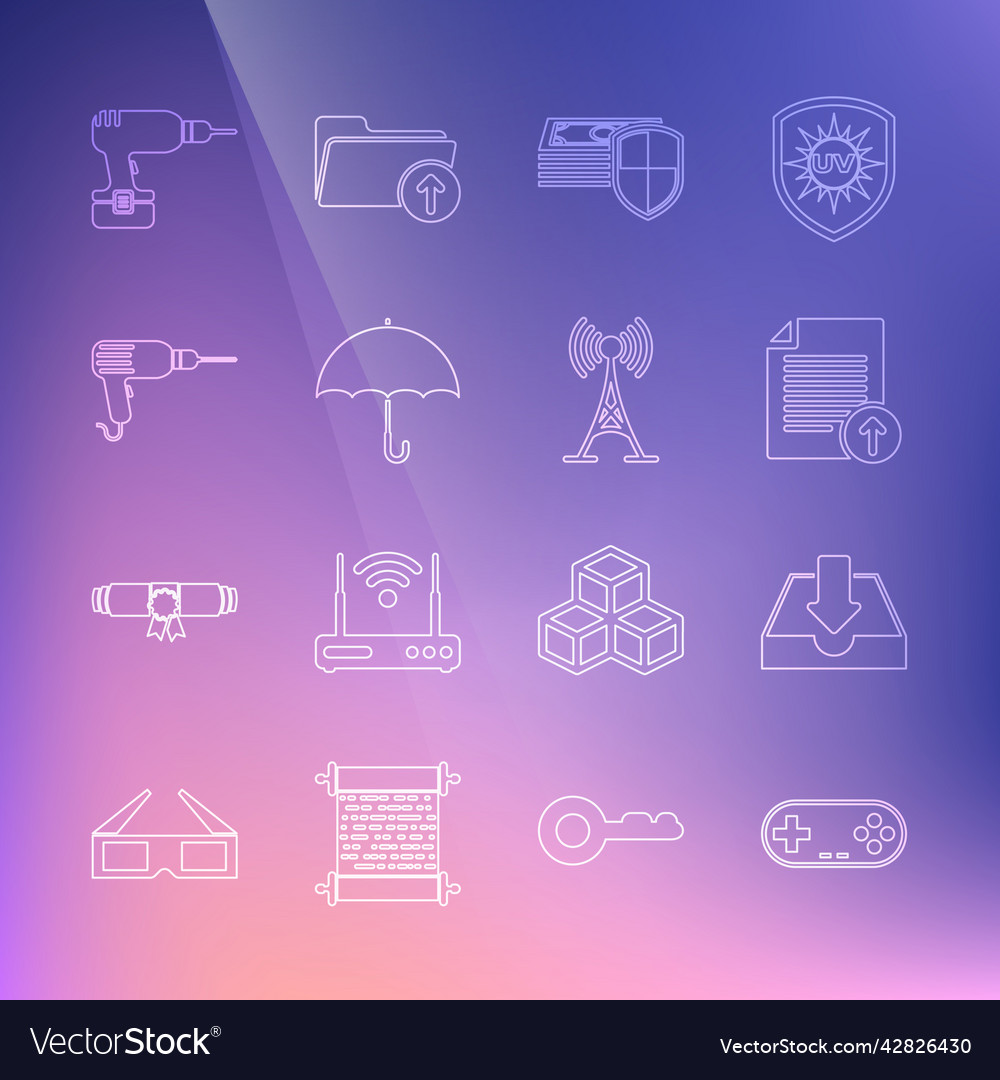 Set line gamepad download inbox upload file vector image Set line gamepad download inbox upload file