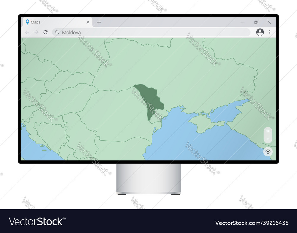 Computer monitor with map of moldova in browser