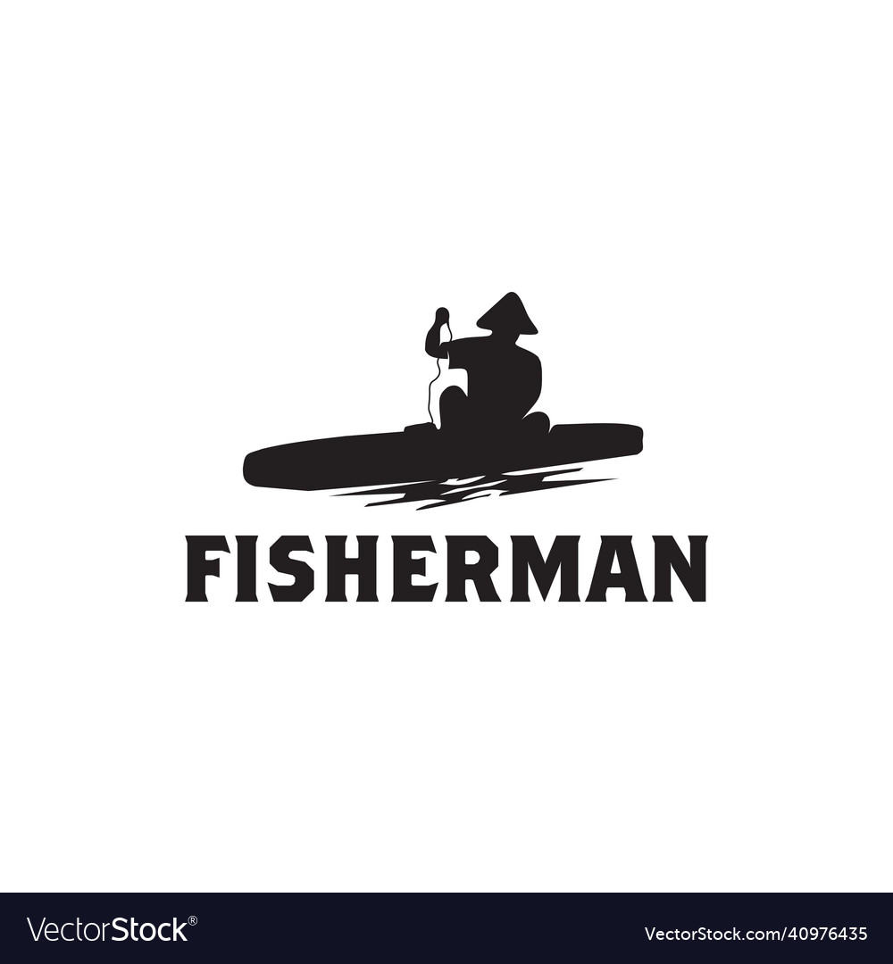 Fisherman Silhouette mit Bootslogo Design