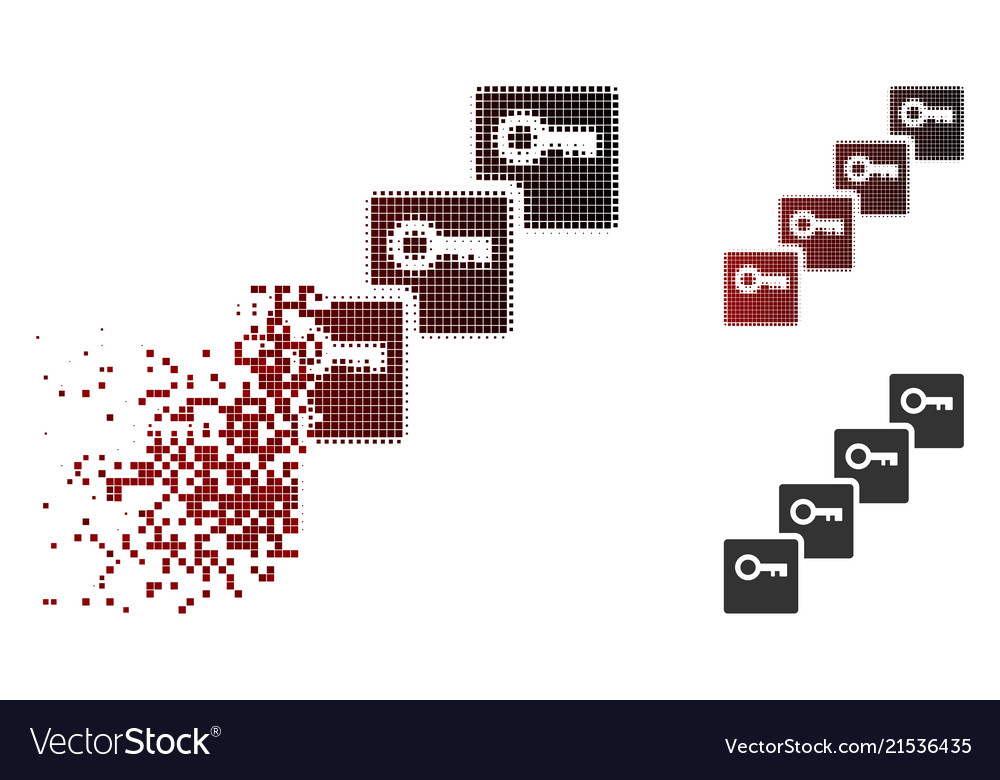 Fractured pixel halftone key blockchain icon vector image Fractured pixel halftone key blockchain icon