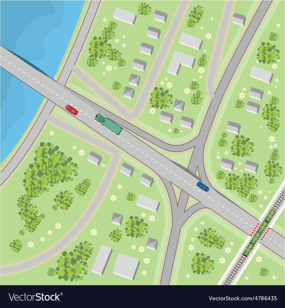 Map with driving directions top view