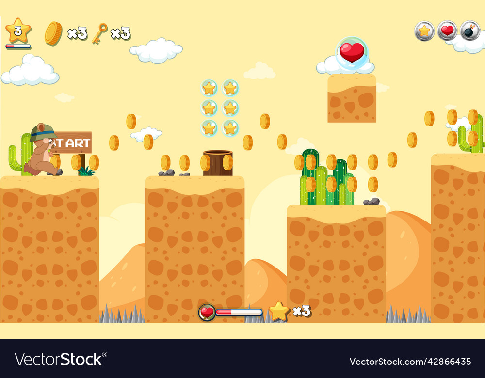 Platform game background template vector image Platform game background template