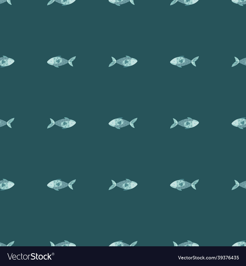 Seamless pattern fish on teal background abstract