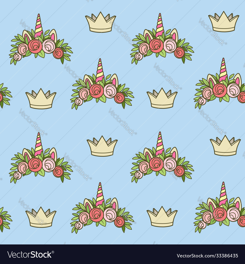 Seamless pattern from unicorn tiaras various vector image Seamless pattern from unicorn tiaras various