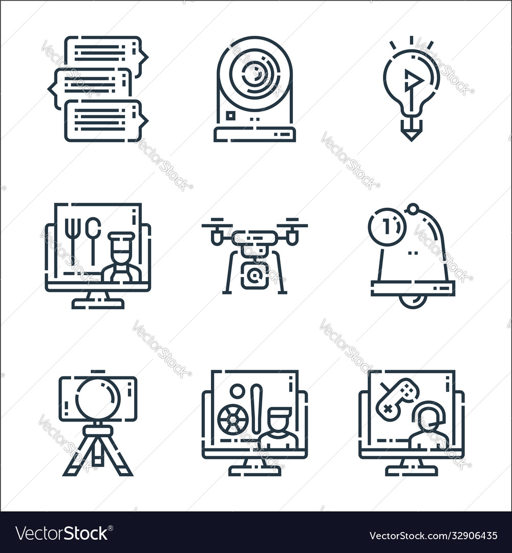 Videoblogger line icons linear set quality vector image Videoblogger line icons linear set quality