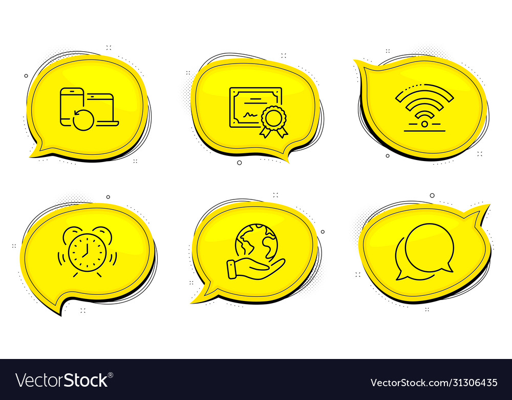 Wifi time management and chat message icons set vector image Wifi time management and chat message icons set
