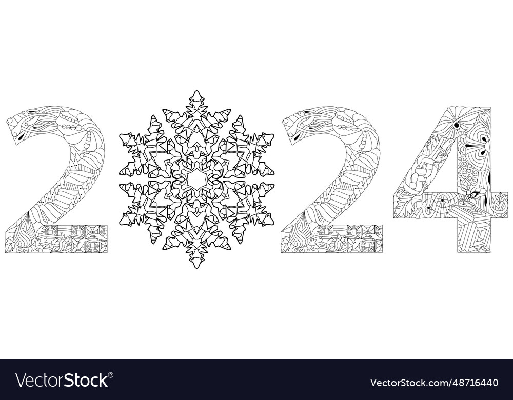 2024 number design with snowflake for coloring vector image 2024 number design with snowflake for coloring