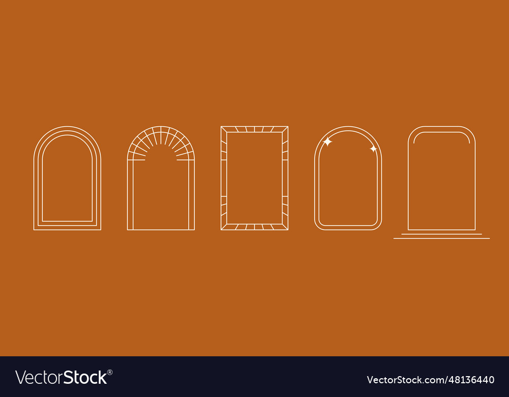 Boho style linear arch frame collection bohemian vector image Boho style linear arch frame collection bohemian