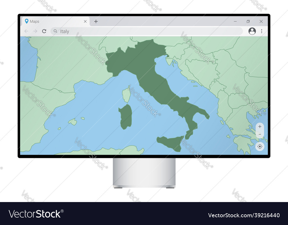 Computer monitor with map of italy in browser